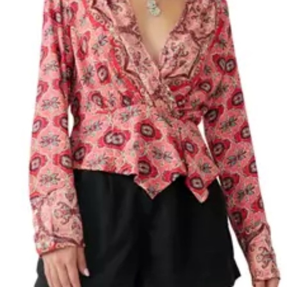 Floral Wrap Top - Pinks and orange, Free People sz XS - Picture 1 of 13
